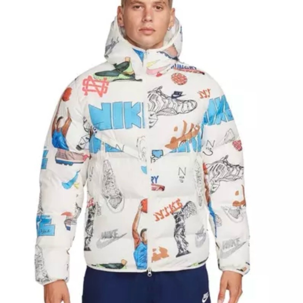 Nike Men's Graphic Puffer Jacket - White and Blue